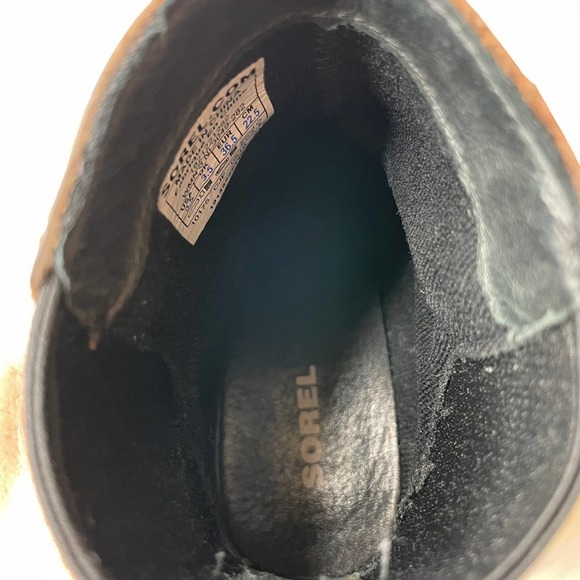 SOREL Margot Chelsea Boots Block-Heel Brown Leather Chunky 5.5 - Picture 6 of 11